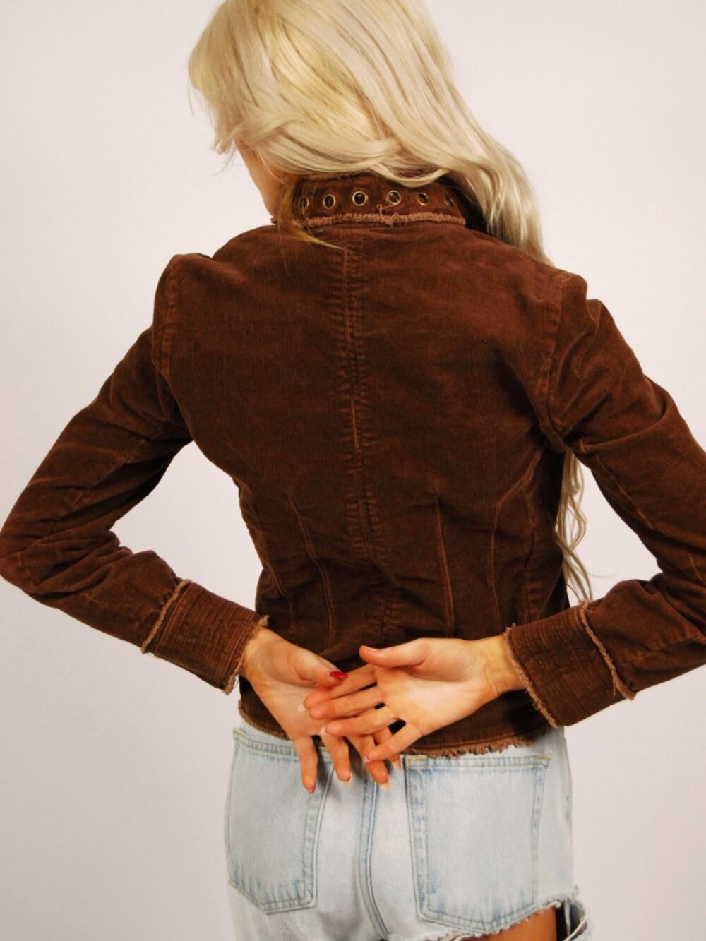 Y2K Corduroy Jacket (S) small brown vintage womens cute diva chocolate boho cool - Picture 6 of 8